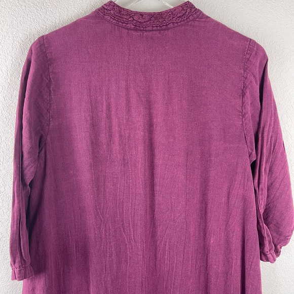 Bohemian Whimsigoth Cotton Fairy Tiered Dress Burgundy Buttons Lace Embroidery - Picture 9 of 9